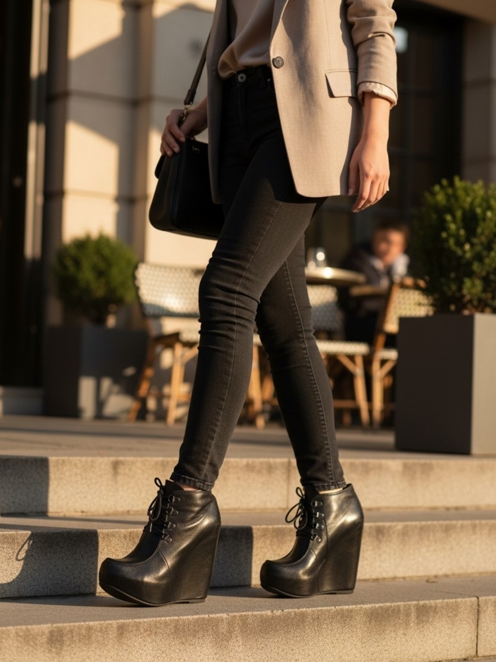 Bakers Y2k Black Lace-Up Weston Wedge Ankle Boots